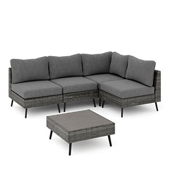 PATIOEASY Modern Furniture Patio Sofa 5 pc Set Comfortable Weather Cushions for Patio Deck
