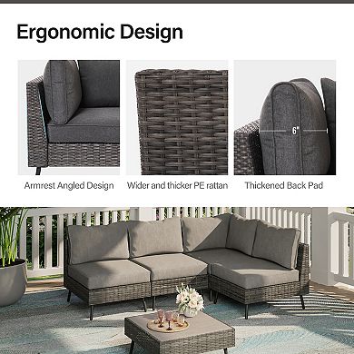 PATIOEASY Modern Furniture Patio Sofa 5 Piece Set Comfortable Weather Cushions for Patio Deck