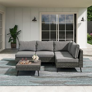 PATIOEASY Modern Furniture Patio Sofa 5 Piece Set Comfortable Weather Cushions for Patio Deck