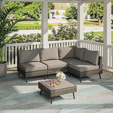 PATIOEASY Modern Furniture Patio Sofa 5 Piece Set Comfortable Weather Cushions for Patio Deck