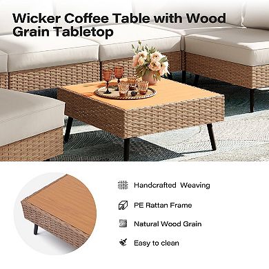 PATIOEASY 7 Piece Set Modern Outdoor Furniture Sofa with PE Wicker Frame for Garden Backyard