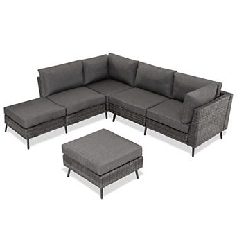 PATIOEASY 7 pc Set Modern Outdoor Furniture Sofa with PE Wicker Frame for Garden Backyard