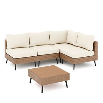 PATIOEASY Modern Furniture Patio Sofa 5 pc Set Comfortable Weather Cushions for Patio Deck