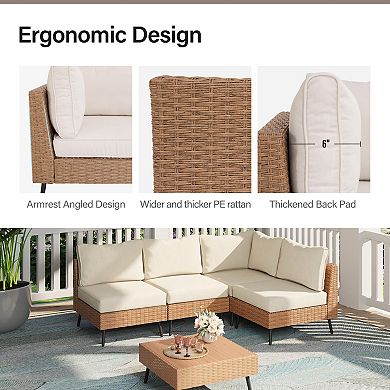 PATIOEASY Modern Furniture Patio Sofa 5 Piece Set Comfortable Weather Cushions for Patio Deck