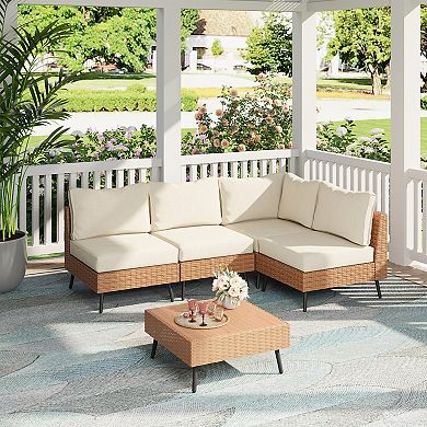PATIOEASY Modern Furniture Patio Sofa 5 Piece Set Comfortable Weather Cushions for Patio Deck