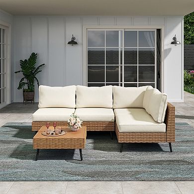 PATIOEASY Modern Furniture Patio Sofa 5 Piece Set Comfortable Weather Cushions for Patio Deck