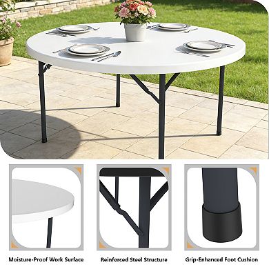 PATIOEASY 60 Inch Blow Molded Round Table All Weather Durable Mesa Redonda for Dining