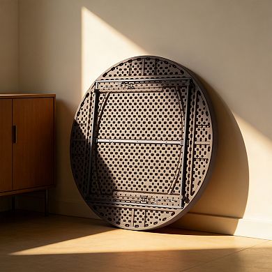 PATIOEASY 60 Inch Blow Molded Round Table All Weather Durable Mesa Redonda for Dining