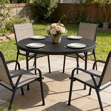 PATIOEASY 60 Inch Blow Molded Round Table All Weather Durable Mesa Redonda for Dining