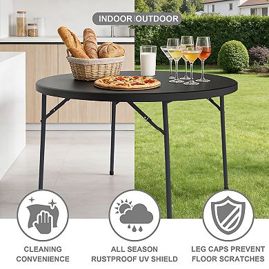 PATIOEASY 48 Inch Blow Molded Round Table UV Treated Plastic for Indoor Outdoor Dining