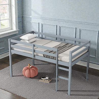 Lufeiya Twin Low Loft Bed with Ladder,Reinforced Slat Platform bed,Safety Guardrail,Space Saving Bed