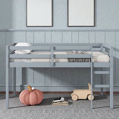 Lufeiya Twin Low Loft Bed with Ladder,Reinforced Slat Platform bed,Safety Guardrail,Space Saving Bed