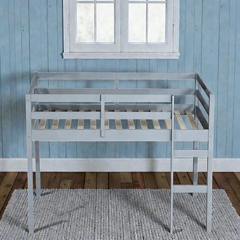 Lufeiya Twin Low Loft Bed with Ladder,Reinforced Slat Platform bed,Safety Guardrail,Space Saving Bed