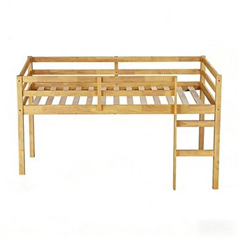 Lufeiya Twin Low Loft Bed with Ladder,Reinforced Slat Platform bed,Safety Guardrail,Space Saving Bed