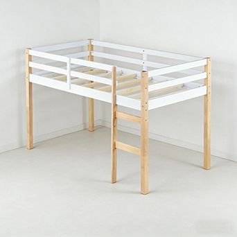 Lufeiya Twin Low Loft Bed with Ladder,Reinforced Slat Platform bed,Safety Guardrail,Space Saving Bed