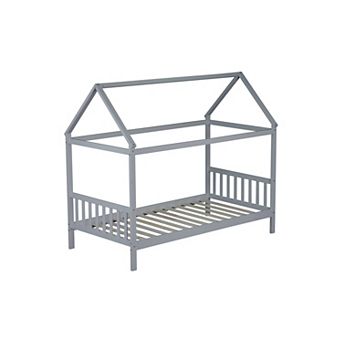 Lufeiya Twin House Bed Frame with Headboard and Footboard, Solid Wood Platform Bed