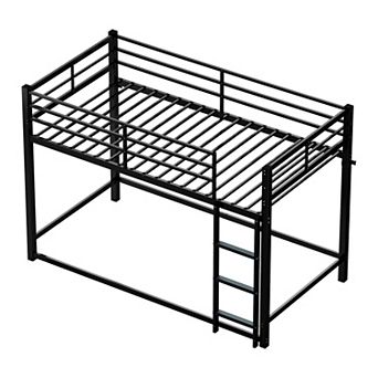 Lufeiya Twin Over Twin Metal Bunk Bed with Guardrails, Ladder and Steel Slat, No Box Spring Needed