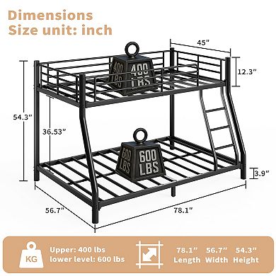Lufeiya Twin Over Full Bunk Bed with Ladder and Underbed Clearance, Space Saving Metal Frame