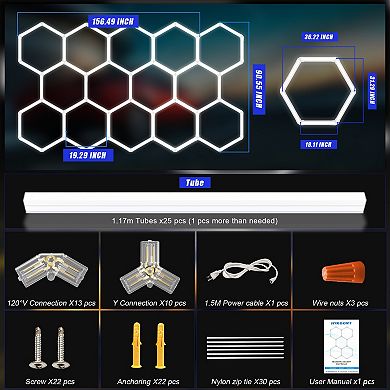Hexagon Garage Lights LED, 25 Packs Daylight White Ceiling Shop for Garage Basement Gym