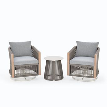 PATIOEASY Patio Swivel Chairs Set of 3 Rope Wove Patio Conversation Set for Deck Garden Porch