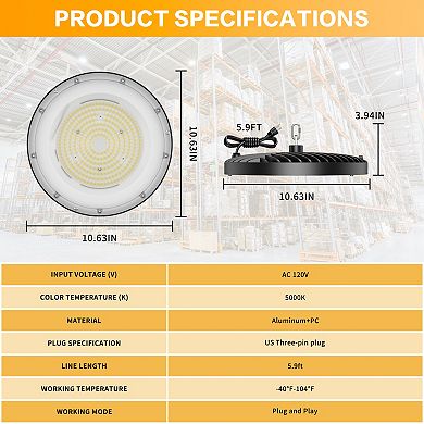 LED High Bay Light UFO LED High Bay Shop Light Fixture for Workshop Barn Factory, 4 pack