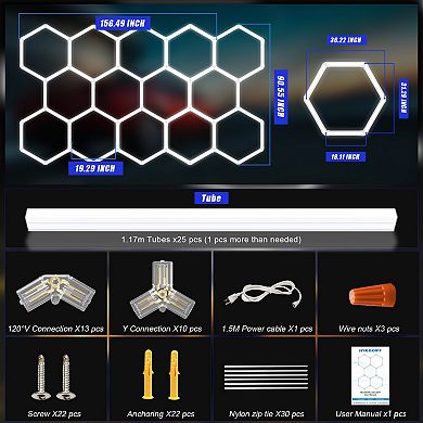 Adewalk Hexagon Garage Lights with Rectangle Frame, High Brightness, 14 Hex Grid for Garage etc