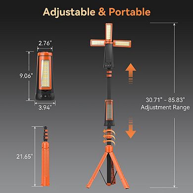 Dimgogo Rechargeable Camping Light, Portable Cordless LED Work Light, with Detachable Tripod, Orange