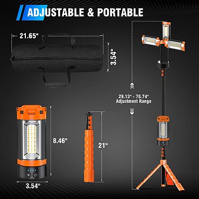 Telescopic Camping Lantern With Tripod Stand, 84 LED Rechargeable Work Light, Waterproof & Adjustable Height 27-70 Inches For Night Fishing, BBQ, Hiking