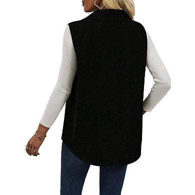 Womens Corduroy Vest Casual Sleeveless Button Down Open Front Jackets Blazer Outerwear Tops