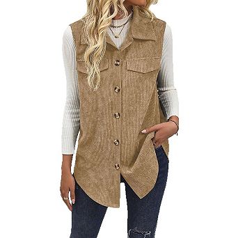 Womens Corduroy Vest Casual Sleeveless Button Down Open Front Jackets Blazer Outerwear Tops