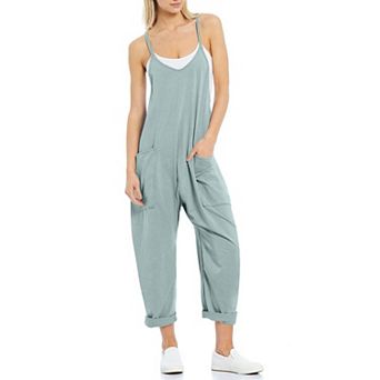 Womens Sleeveless Jumpsuit Casual Summer Overalls Jumpers Spaghetti Strap Baggy Long Rompers Pockets
