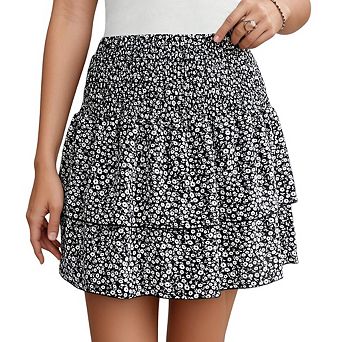Women's Summer Patchwork Skirt Fresh Floral Print Ruffled Hem Versatile Pencil Mini Skirt