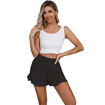 Women's Casual Comfort Ruffle Shorts Elastic Waist Drawstring Linen-Cotton Home Versatile Shorts