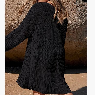 Plus Size Lady Summer Casual Open Front Cardigan Hollow Out Breathable Long Sun Protection Cover Up