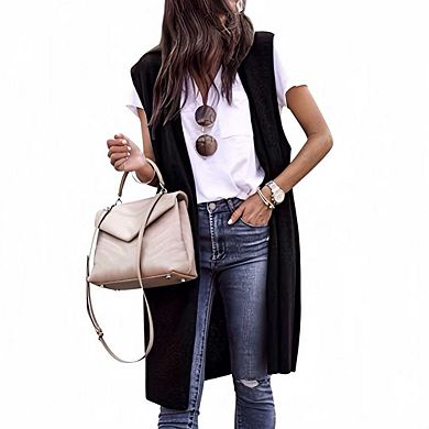 Womens Long Vests Sleeveless Draped Lightweight Open Front Sweater Cardigan Layering Vest