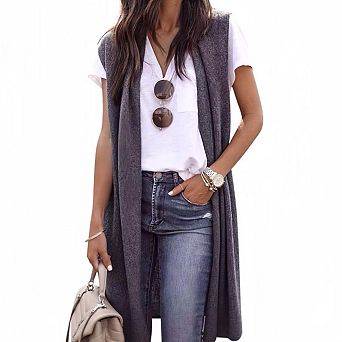 Womens Long Vests Sleeveless Draped Lightweight Open Front Sweater Cardigan Layering Vest