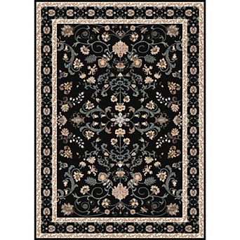 Vintage Floral Faux Cashmere Area Rug, Low Pile Non-Slip Carpet