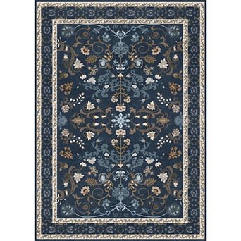 Vintage Floral Faux Cashmere Area Rug, Low Pile Non-Slip Carpet