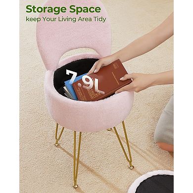 7.9L Foldable Vanity Stool Storage Ottoman Furry Padded Metal Feet