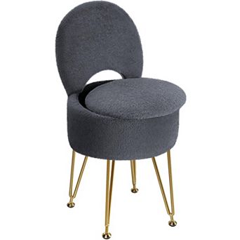 7.9L Foldable Vanity Stool Storage Ottoman Furry Padded Metal Feet