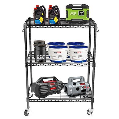 3-Tier Metal Wire Rolling Rack Adjustable Shelves