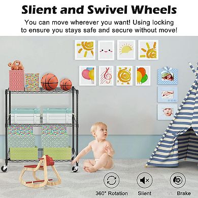 3-Tier Metal Wire Rolling Rack Adjustable Shelves