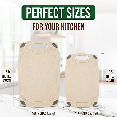 2-Piece Reversible Wheat Straw Cutting Board Set Eco-Friendly, BPA-Free & Gluten-Free