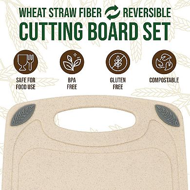 2-Piece Reversible Wheat Straw Cutting Board Set Eco-Friendly, BPA-Free & Gluten-Free