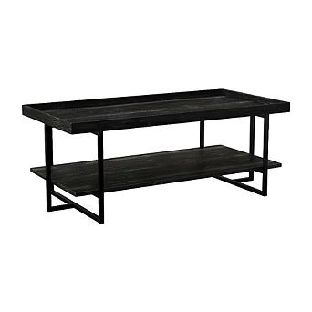 Black Industrial Wood Coffee Table with 1 Shelf MDF and Metal Frame