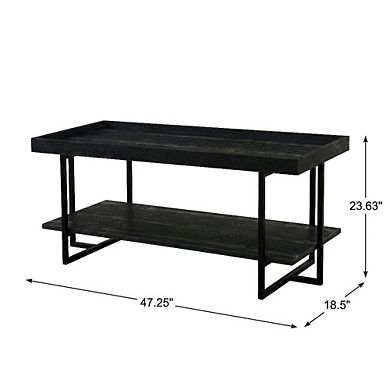 Black Industrial Wood Coffee Table with 1 Shelf MDF and Metal Frame