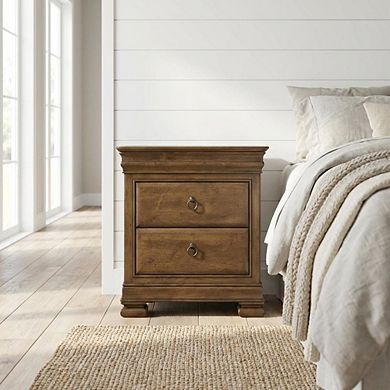 Cognac Nightstand with Distressed Finish for Bedroom Decor
