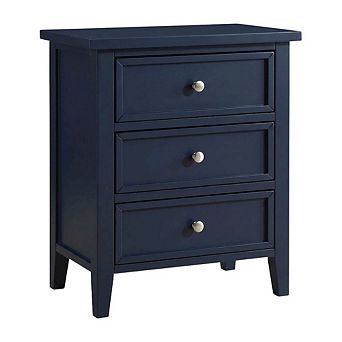 Midnight Blue Nightstand with 3 Drawers and Transitional Style