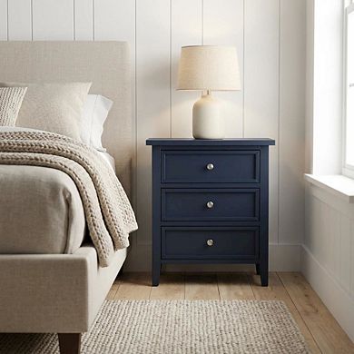 Midnight Blue Nightstand with 3 Drawers and Transitional Style