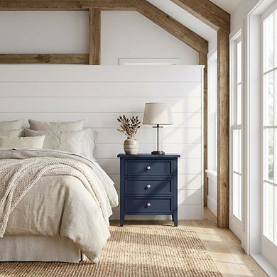 Midnight Blue Nightstand with 3 Drawers and Transitional Style